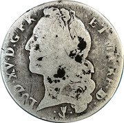 France 1/2 ECU (44 Sols) Louis XV 1753 Cow KM# 521 LUD XV D G FR ET NA RE BD coin obverse France 1/2 ECU (44 Sols) Louis XV 1753 Cow KM# 521 LUD XV D G FR ET NA RE BD coin obverse