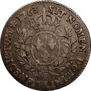 France 1/2 ECU (44 Sols) Louis XV 1763 L KM# 516.11 SIT NOMEN DOMINI L BENEDICTUM 1766 coin reverse France 1/2 ECU (44 Sols) Louis XV 1763 L KM# 516.11 SIT NOMEN DOMINI L BENEDICTUM 1766 coin reverse