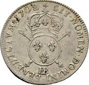 France 1/2 ECU (45 Sols) Louis XIV 1702 BB KM# 346 SIT NOMEN DOMINI BB BENEDICTVM 1701 coin reverse