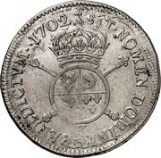 France 1/2 ECU (45 Sols) Louis XIV 1702 Z KM# 345 SIT NOMEN DOMINI Z BENEDICTVM 1702 coin reverse France 1/2 ECU (45 Sols) Louis XIV 1702 Z KM# 345 SIT NOMEN DOMINI Z BENEDICTVM 1702 coin reverse