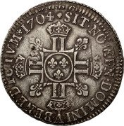 France 1/2 ECU (45 Sols) Louis XIV 1704 A KM# 355.1 SIT NOMEN DOMINI A BENEDICTVM 1704 coin reverse France 1/2 ECU (45 Sols) Louis XIV 1704 A KM# 355.1 SIT NOMEN DOMINI A BENEDICTVM 1704 coin reverse