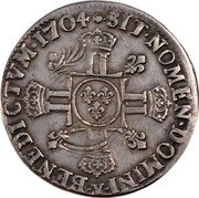 France 1/2 ECU (45 Sols) Louis XIV 1704 X KM# 355.16 SIT NOMEN DOMINI X BENEDICTVM 1704 coin reverse France 1/2 ECU (45 Sols) Louis XIV 1704 X KM# 355.16 SIT NOMEN DOMINI X BENEDICTVM 1704 coin reverse