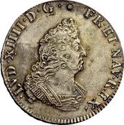 France 1/2 ECU (51 Sols, 4 Deniers) Louis XIV 1705 W KM# 358 .LVD.XIIII.D.G. FR.ET.NAV.REX. coin obverse France 1/2 ECU (51 Sols, 4 Deniers) Louis XIV 1705 W KM# 358 .LVD.XIIII.D.G. FR.ET.NAV.REX. coin obverse