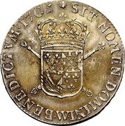 France 1/2 ECU (51 Sols, 4 Deniers) Louis XIV 1705 W KM# 358 SIT.NOMEN.DOMINI W BENEDICTVM 1705 coin reverse France 1/2 ECU (51 Sols, 4 Deniers) Louis XIV 1705 W KM# 358 SIT.NOMEN.DOMINI W BENEDICTVM 1705 coin reverse
