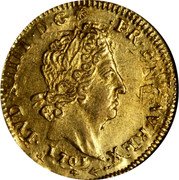 France 1/2 Louis D'or Louis XIV 1702 C KM# 332.3 LVD XIIII D G FR ET NAV REX 1702 coin obverse France 1/2 Louis D'or Louis XIV 1702 C KM# 332.3 LVD XIIII D G FR ET NAV REX 1702 coin obverse