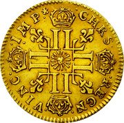 France 1/2 Louis D'or Louis XIV 1710 A KM# 388.1 CHRS REGN VINC IMP coin reverse France 1/2 Louis D'or Louis XIV 1710 A KM# 388.1 CHRS REGN VINC IMP coin reverse