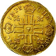 France 1/2 Louis D'or Louis XIV 1711 M KM# 388.10 CHRS REGN VINC IMP coin reverse France 1/2 Louis D'or Louis XIV 1711 M KM# 388.10 CHRS REGN VINC IMP coin reverse
