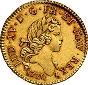 France 1/2 Louis D'or Louis XV 1720 A KM# 460.1 LUD XV D G FR ET NAV REX 1720 coin obverse