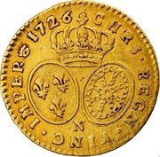 France 1/2 Louis D'or Louis XV 1726 N KM# 488.9 CHRS REGN VINC IMPER 1726 N coin reverse