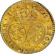 France 1/2 Louis D'or Louis XV 1726 W KM# 488.13 CHRS REGN VINC IMPER 1726 W coin reverse