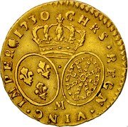 France 1/2 Louis D'or Louis XV 1730 M KM# 488.8 CHRS REGN VINC IMPER 1730 M coin reverse France 1/2 Louis D'or Louis XV 1730 M KM# 488.8 CHRS REGN VINC IMPER 1730 M coin reverse