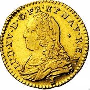 France 1/2 Louis D'or Louis XV 1731 Numeral 9 KM# 488.15 LUD XV D G FR ET NAV REX coin obverse