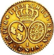 France 1/2 Louis D'or Louis XV 1733 I KM# 488.6 CHRS REGN VINC IMPER I 1733 coin reverse