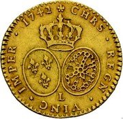 France 1/2 Louis D'or Louis XV 1742 L KM# 517.3 CHRS REGN VINC IMPER 1742 L coin reverse