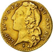 France 1/2 Louis D'or Louis XV 1743 W KM# 517.9 LUD XV D G FR ET NAV REX coin obverse France 1/2 Louis D'or Louis XV 1743 W KM# 517.9 LUD XV D G FR ET NAV REX coin obverse