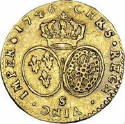 France 1/2 Louis D'or Louis XV 1746 S KM# 517.7 CHRS REGN VINC IMPER 1746 S coin reverse