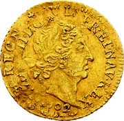 France 1/2 Louis D'or Louis XIV 1701 K KM# 332.5 LVD XIIII D G FR ET NAV REX 1702 coin obverse