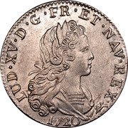 France 1/3 ECU Louis XV 1720 A KM# 455.1 LUD XV D G FR ET NAV REX 1720 coin obverse