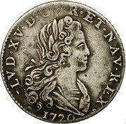 France 1/3 ECU Louis XV 1720 B KM# 455.3 LVD XV D G FR ET NAV REX 1720 coin obverse France 1/3 ECU Louis XV 1720 B KM# 455.3 LVD XV D G FR ET NAV REX 1720 coin obverse