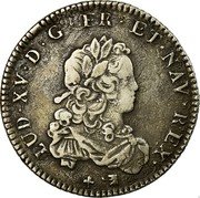 France 1/3 ECU Louis XV 1721 R KM# 457.18 LUD XV D G FR ET NAV REX coin obverse France 1/3 ECU Louis XV 1721 R KM# 457.18 LUD XV D G FR ET NAV REX coin obverse