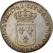 France 1/3 ECU Louis XV 1721 T KM# 457.20 SIT NOMEN DOMINI T BENEDICTUM 1721 coin reverse France 1/3 ECU Louis XV 1721 T KM# 457.20 SIT NOMEN DOMINI T BENEDICTUM 1721 coin reverse