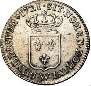 France 1/3 ECU Louis XV 1721 W KM# 457.22 SIT NOMEN DOMINI W BENEDICTUM 1721 coin reverse France 1/3 ECU Louis XV 1721 W KM# 457.22 SIT NOMEN DOMINI W BENEDICTUM 1721 coin reverse