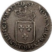 France 1/3 ECU Louis XV 1720 B KM# 457.3 SIT NOMEN DOMINI B BENEDICTUM 1721 coin reverse France 1/3 ECU Louis XV 1720 B KM# 457.3 SIT NOMEN DOMINI B BENEDICTUM 1721 coin reverse
