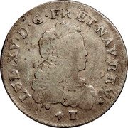 France 1/3 ECU Louis XV 1721 Numeral 9 KM# 457.26 LUD XV D G FR ET NAV REX coin obverse France 1/3 ECU Louis XV 1721 Numeral 9 KM# 457.26 LUD XV D G FR ET NAV REX coin obverse