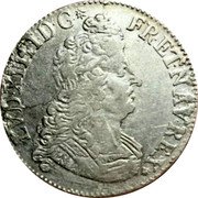 France 1/4 ECU Louis XIV 1702 A KM# 324.1 LVD XIIII D G FR ET NAV REX coin obverse France 1/4 ECU Louis XIV 1702 A KM# 324.1 LVD XIIII D G FR ET NAV REX coin obverse