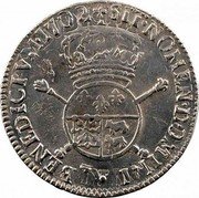 France 1/4 ECU Louis XIV 1702 Cow KM# 341 SIT NOMEN DOMINI BENEDICTVM 1702 coin reverse France 1/4 ECU Louis XIV 1702 Cow KM# 341 SIT NOMEN DOMINI BENEDICTVM 1702 coin reverse