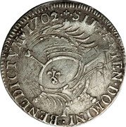 France 1/4 ECU Louis XIV 1702 T KM# 324.12 SIT NOMEN DOMINI BENEDICTVM 1702 T coin reverse France 1/4 ECU Louis XIV 1702 T KM# 324.12 SIT NOMEN DOMINI BENEDICTVM 1702 T coin reverse