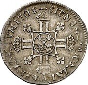 France 1/4 ECU Louis XIV 1704 Cow KM# 354 SIT NOMEN DOMINI BENEDICTVM 1704 coin reverse France 1/4 ECU Louis XIV 1704 Cow KM# 354 SIT NOMEN DOMINI BENEDICTVM 1704 coin reverse