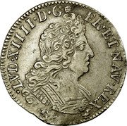 France 1/4 ECU Louis XIV 1704 Numeral 9 KM# 352.16 LVD XIIII D G FR ET NAV REX coin obverse France 1/4 ECU Louis XIV 1704 Numeral 9 KM# 352.16 LVD XIIII D G FR ET NAV REX coin obverse