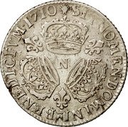 France 1/4 ECU Louis XIV 1710 N KM# 380.12 SIT NOMEN DOMINI N BENEDICTVM 1710 coin reverse France 1/4 ECU Louis XIV 1710 N KM# 380.12 SIT NOMEN DOMINI N BENEDICTVM 1710 coin reverse
