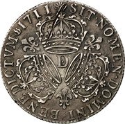 France 1/4 ECU Louis XIV 1711 D KM# 380.4 SIT NOMEN DOMINI BENEDICTVM 1711 D coin reverse France 1/4 ECU Louis XIV 1711 D KM# 380.4 SIT NOMEN DOMINI BENEDICTVM 1711 D coin reverse