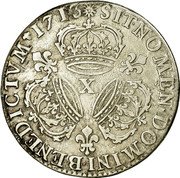 France 1/4 ECU Louis XIV 1713 X KM# 380.20 SIT NOMEN DOMINI BENEDICTVM 1711 X coin reverse France 1/4 ECU Louis XIV 1713 X KM# 380.20 SIT NOMEN DOMINI BENEDICTVM 1711 X coin reverse