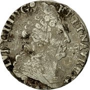 France 1/4 ECU (Louis XIV) KM# 376.8 LVD XIIII D G FR ET NAV REX coin obverse France 1/4 ECU (Louis XIV) KM# 376.8 LVD XIIII D G FR ET NAV REX coin obverse
