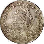 France ECU Louis XIV 1701 S KM# 329.17 LVD XIIII D G FR ET NAV REX coin obverse France ECU Louis XIV 1701 S KM# 329.17 LVD XIIII D G FR ET NAV REX coin obverse