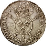 France ECU Louis XIV 1701 S KM# 329.17 SIT NOMEN DOMINI BENEDICTVM S 1701 coin reverse France ECU Louis XIV 1701 S KM# 329.17 SIT NOMEN DOMINI BENEDICTVM S 1701 coin reverse