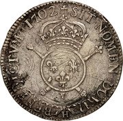 France ECU Louis XIV 1702 I KM# 329.10 SIT NOMEN DOMINI BENEDICTVM H 1702 coin reverse