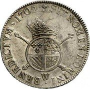 France ECU Louis XIV 1702 W KM# 330 SIT NOMEN DOMINI W BENEDICTVM 1702 coin reverse