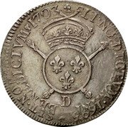 France ECU Louis XIV 1703 D KM# 329.6 SIT NOMEN DOMINI BENEDICTVM D 1703 coin reverse