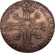 France ECU Louis XIV 1704 B KM# 360.3 SIT NOMEN DOMINI BENEDICTVM 1704 B coin reverse France ECU Louis XIV 1704 B KM# 360.3 SIT NOMEN DOMINI BENEDICTVM 1704 B coin reverse