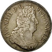 France ECU Louis XIV 1704 D KM# 360.6 .LUD. XIIII. D. G. FR. ET. NAV. REX. coin obverse