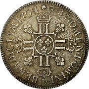 France ECU Louis XIV 1704 D KM# 360.6 SIT NOMEN DOMINI BENEDICTVM 1706 D coin reverse