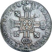 France ECU Louis XIV 1704 K KM# 360.11 SIT NOMEN DOMINI K BENEDICTVM 1704 coin reverse France ECU Louis XIV 1704 K KM# 360.11 SIT NOMEN DOMINI K BENEDICTVM 1704 coin reverse