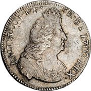 France ECU Louis XIV 1704 S KM# 360.17 LVD XIIII D G FR ET NAV REX coin obverse France ECU Louis XIV 1704 S KM# 360.17 LVD XIIII D G FR ET NAV REX coin obverse
