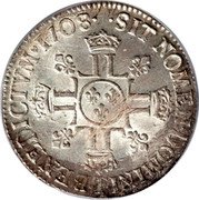 France ECU Louis XIV 1708/7 T KM# 362.2 SIT NOMEN DOMINI T BENEDICTVM 1708 coin reverse