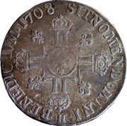 France ECU Louis XIV 1708 H KM# 360.9 SIT NOMEN DOMINI H BENEDICTVM 1708 coin reverse