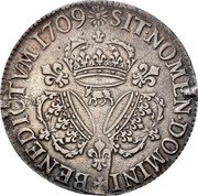 France ECU Louis XIV 1709 Cow KM# 387 SIT NOMEN DOMINI BENEDICTVM 1711 coin reverse France ECU Louis XIV 1709 Cow KM# 387 SIT NOMEN DOMINI BENEDICTVM 1711 coin reverse